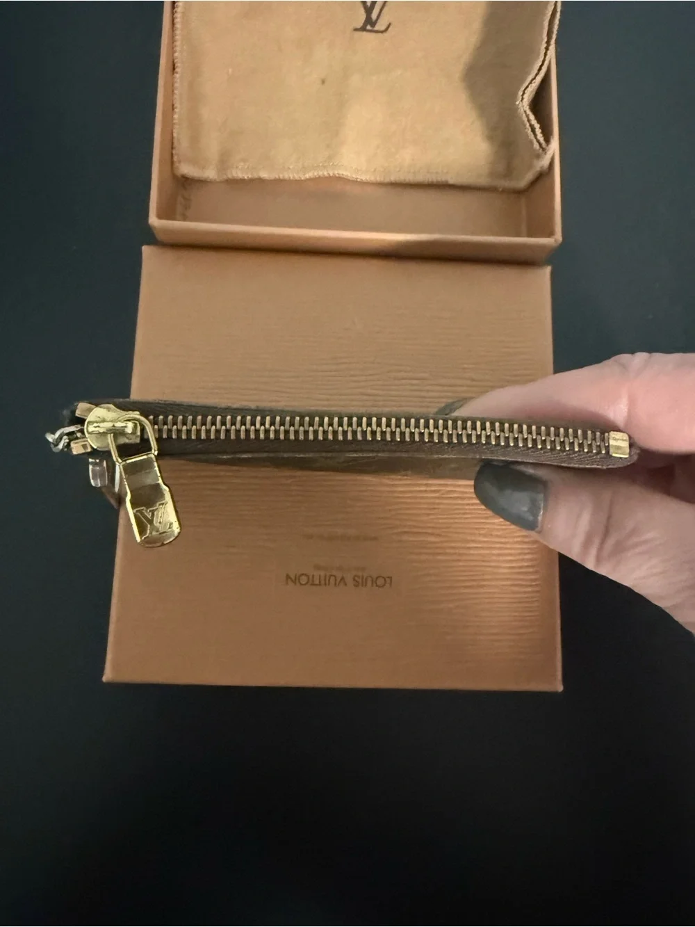 Louis Vuitton Monogram Key Pouch - Brown with Gold Monogram. Full Inclusion!
